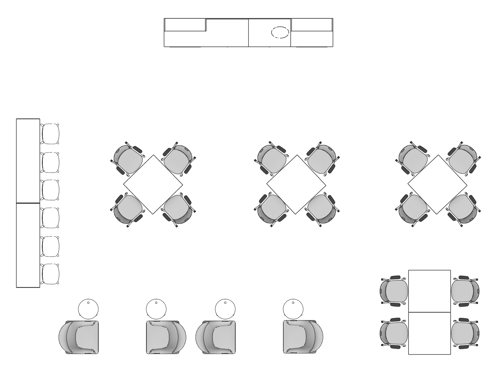A line drawing viewed from above - Staff Lounge 002
