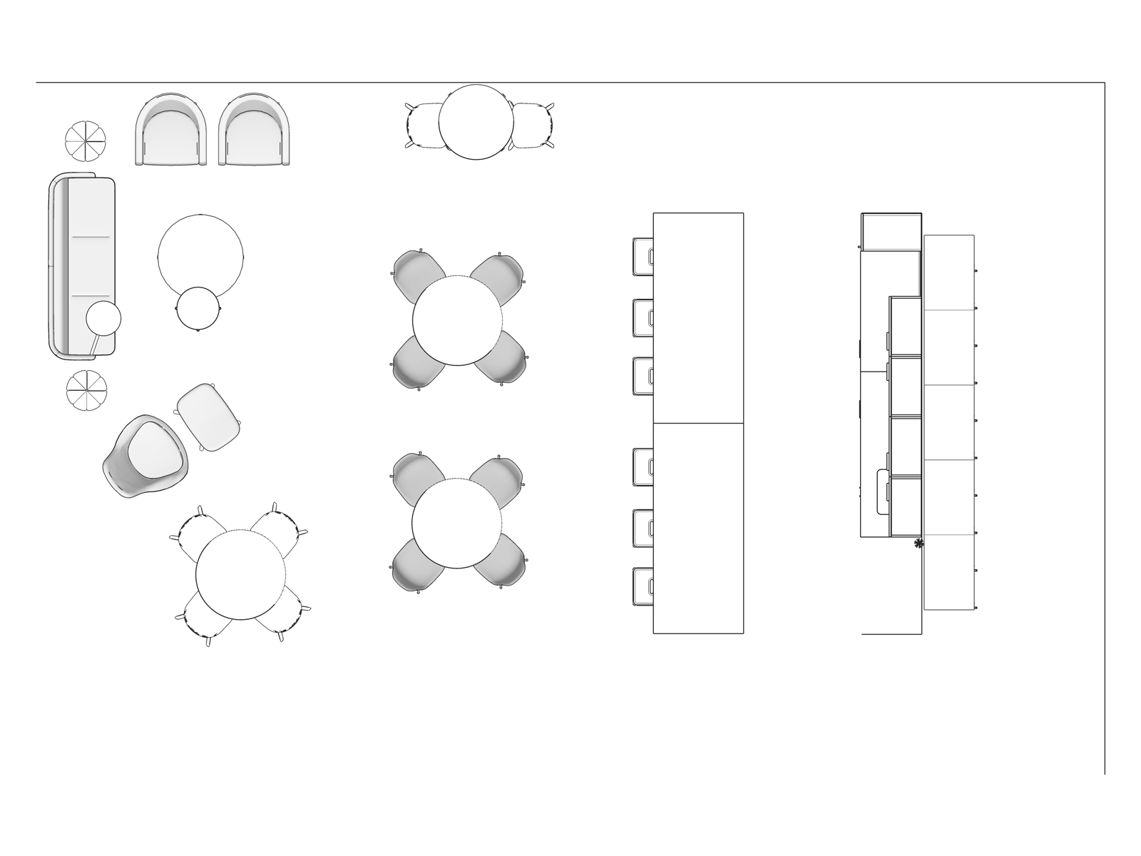 A line drawing viewed from above - Staff Lounge 005