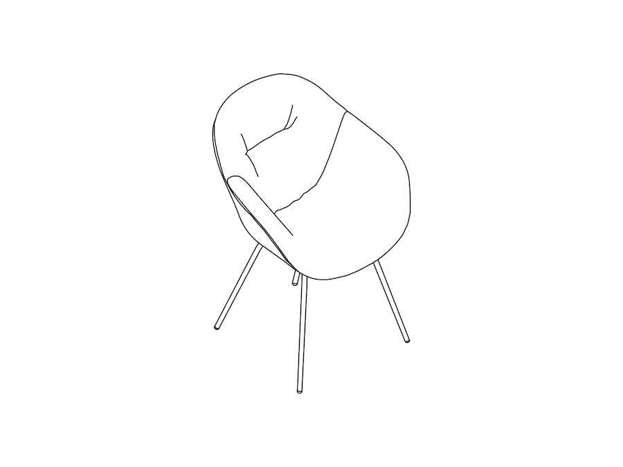 A line drawing - About A Chair–High Back–With Arms–4-Leg Metal Base–Soft Upholstered (AAC127S)