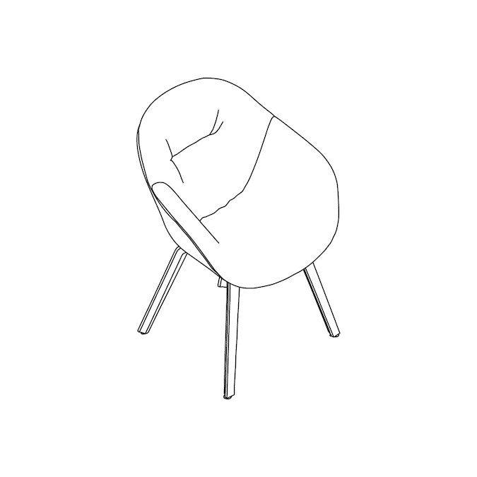 A line drawing - About A Chair–High Back–With Arms–4-Leg Molded Wood Base–Soft Upholstered (AAC123S)
