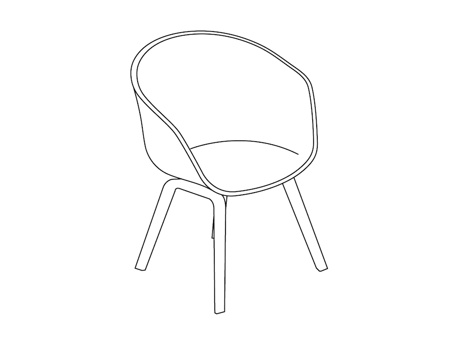 A line drawing - About A Chair–With Arms–4-Leg Molded Wood Base–Optional Seat Upholstery (AAC22)