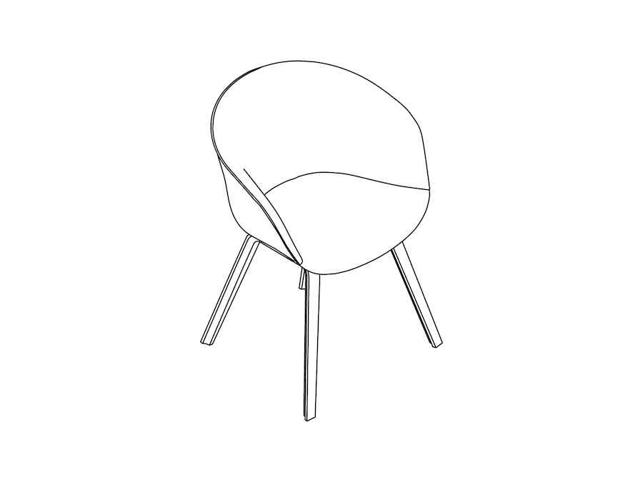 A line drawing - About A Chair–With Arms–4-Leg Molded  Wood Base–Soft Duo Upholstered (AAC23SD)