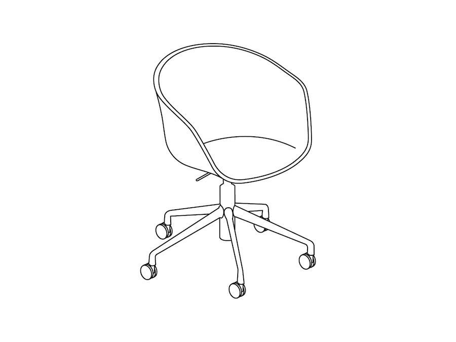 A line drawing - About A Chair, Office–With Arms–5-Star Caster Base–Optional Seat Upholstery (AAC52)