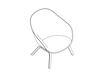 A line drawing - About A Lounge Chair–Low Back–4-Leg Molded Wood Base–Fully Upholstered (AAL83)