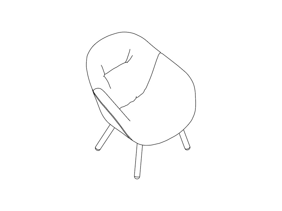 A line drawing - About A Lounge Chair–Low Back–4-Leg Solid Wood Base–Soft Upholstered (AAL82S)