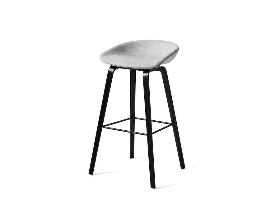 A photo - About A Stool–Bar Height–Molded Wood Base–Fully Upholstered (AAS33H)