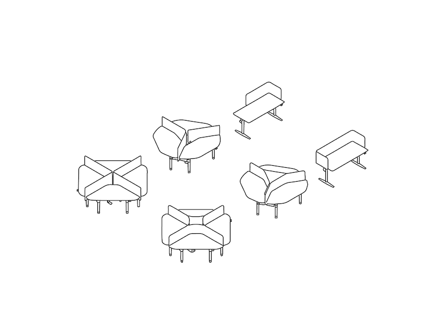 A line drawing - Atlas Office Landscape–90- and 120-Degree Configurations