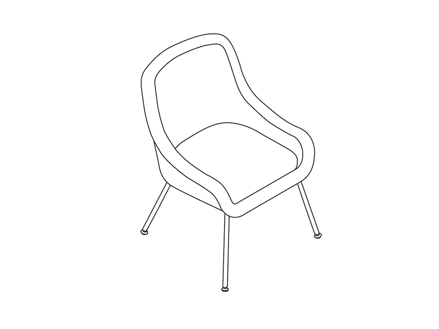 线描图 - Bumper 单椅–4 腿底座–低扶手