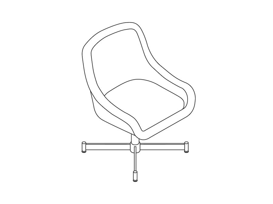 线描图 - Bumper 单椅–4 星底座–低扶手