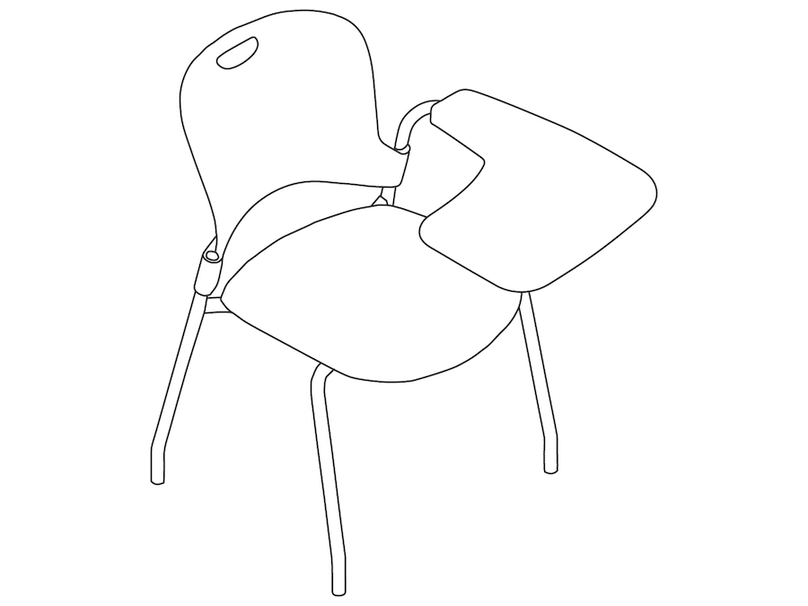 A line drawing - Caper Stacking Chair–Tablet Arm–Left