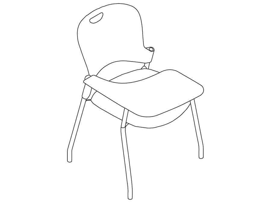 Eine Zeichnung - Caper Stapelstuhl – Ablagefläche auf der Armlehne – rechts