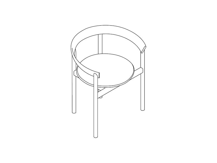 Een lijntekening - Comma-stoel – met armleuningen – houten zitting