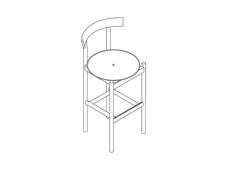 A line drawing - Comma Stool–Bar Height–Upholstered Seat