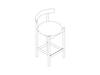 A line drawing - Comma Stool–Worktop Height–Wood Seat
