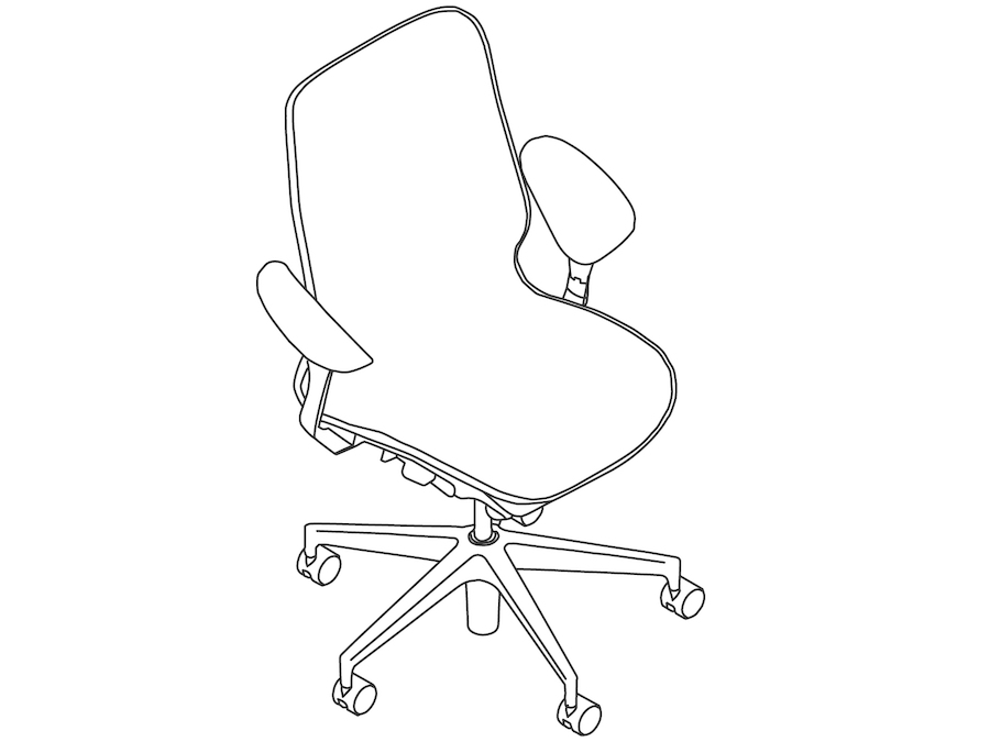 A line drawing - Cosm Chair–Mid Back–Leaf Arms
