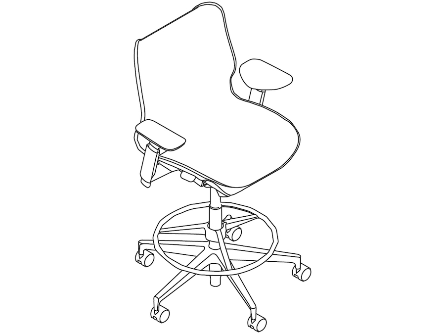Eine Zeichnung - Cosm Hocker – niedrige Rückenlehne – höhenverstellbare Armlehnen