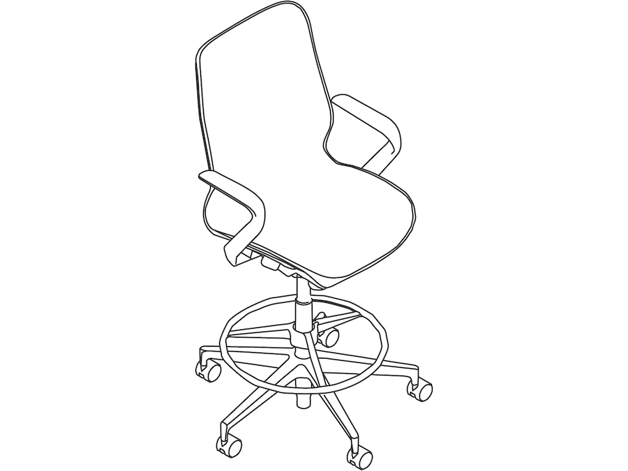 A line drawing - Cosm Stool–Mid Back–Fixed Arms