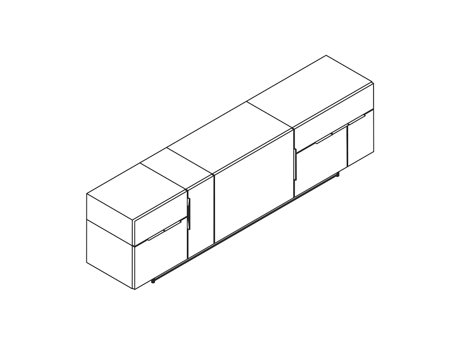 A line drawing - Domino Credenza – 3 Units Wide