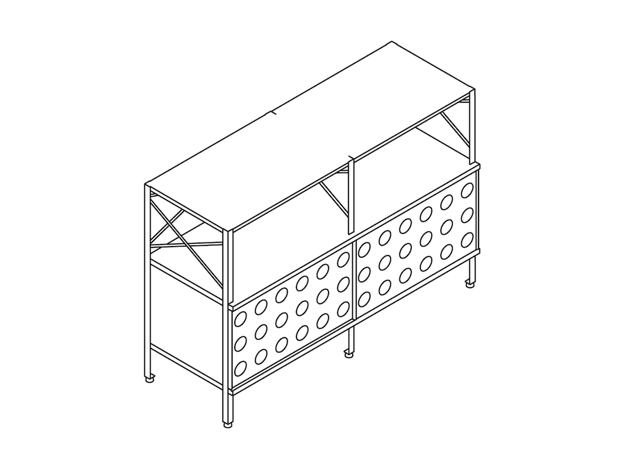 A line drawing - Eames Storage Unit–2 High by 2 Wide–With Doors