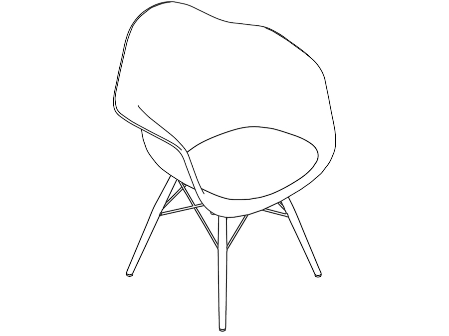 Um desenho de linha - Cadeira com braços Eames Molded Fiberglass – Pés de cavilha – Almofada de assento estofado