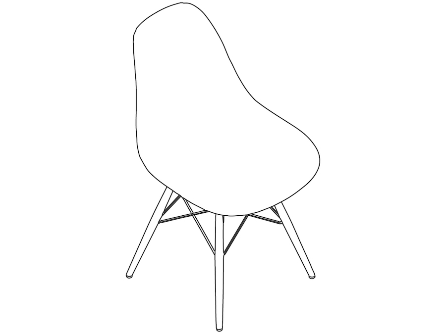 线描图 - Eames模压玻璃纤维单椅–木质底座–无软垫