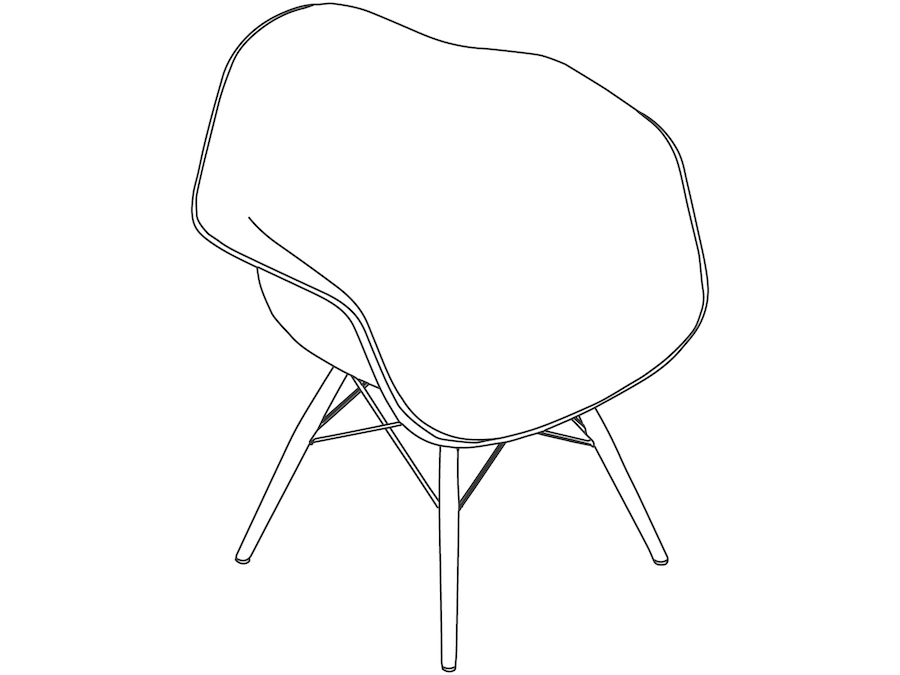 线描图 - Eames模压塑壳扶手椅–木质底座–全软垫