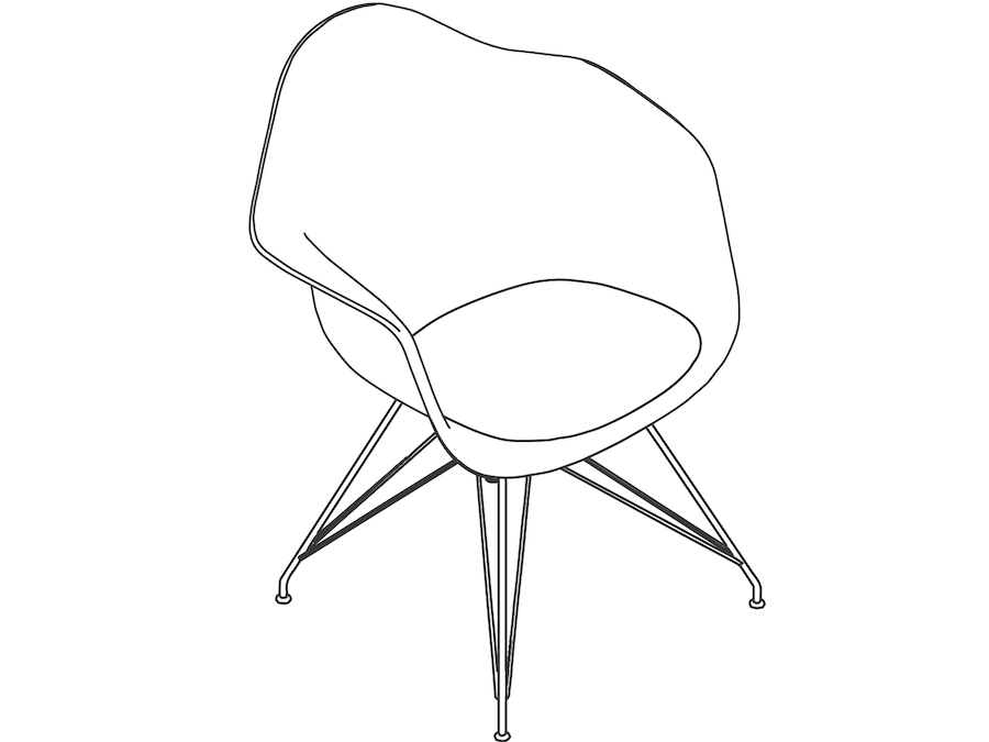 线描图 - Eames模压塑壳扶手椅–钢丝底座–带软垫的坐垫