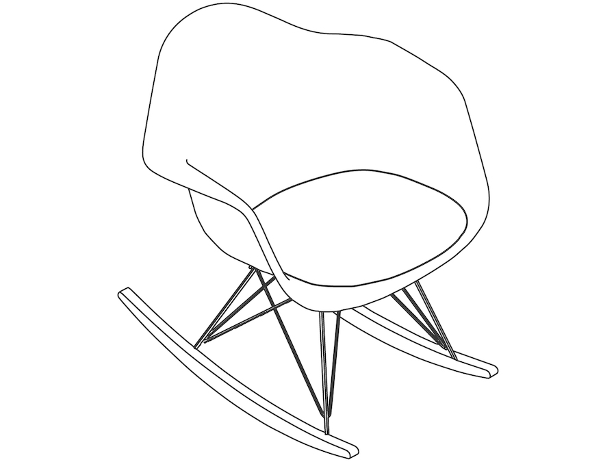 线描图 - Eames模压塑壳摇椅–带软垫的座垫
