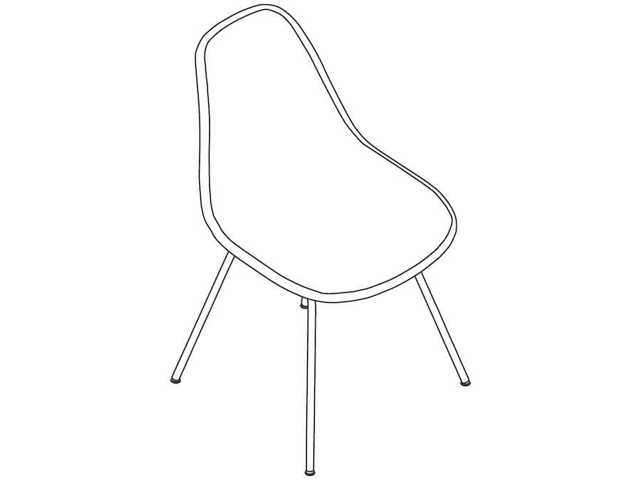 A line drawing - Eames Moulded Plastic Side Chair–4-Leg Base–Fully Upholstered