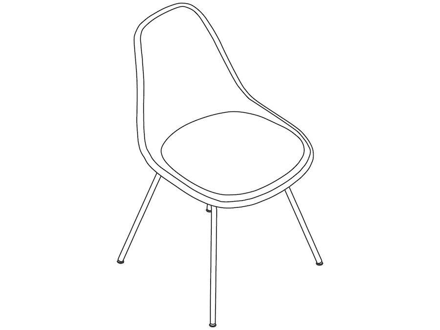 线描图 - Eames模压塑壳单椅–4腿底座–带软垫的坐垫