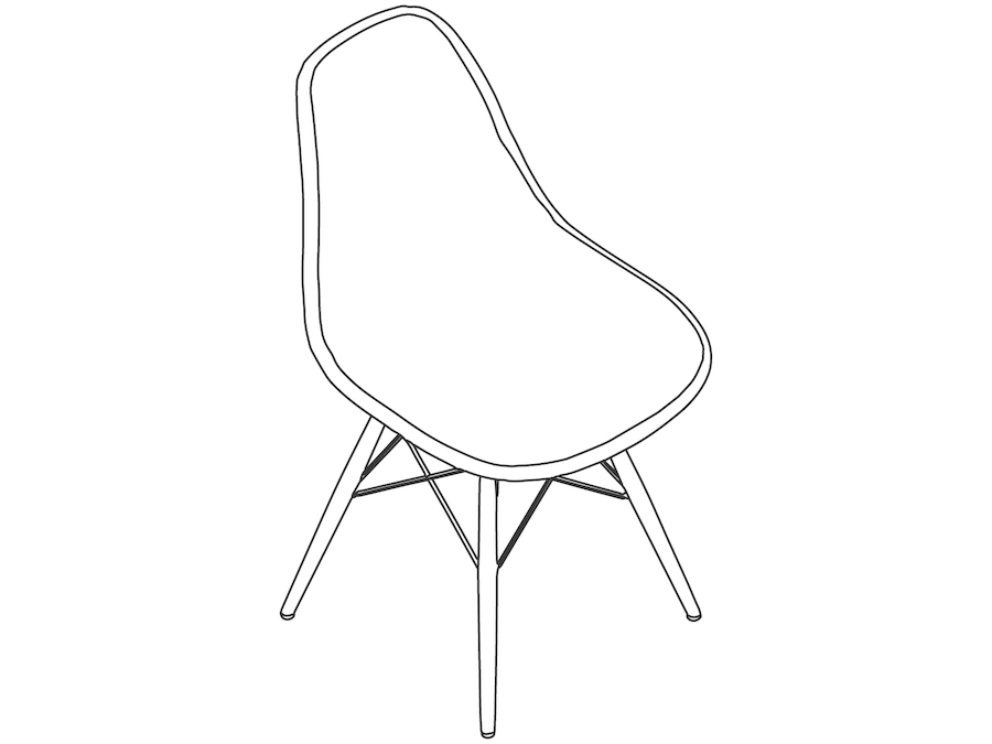 线描图 - Eames模压塑壳单椅–木质底座–全软垫