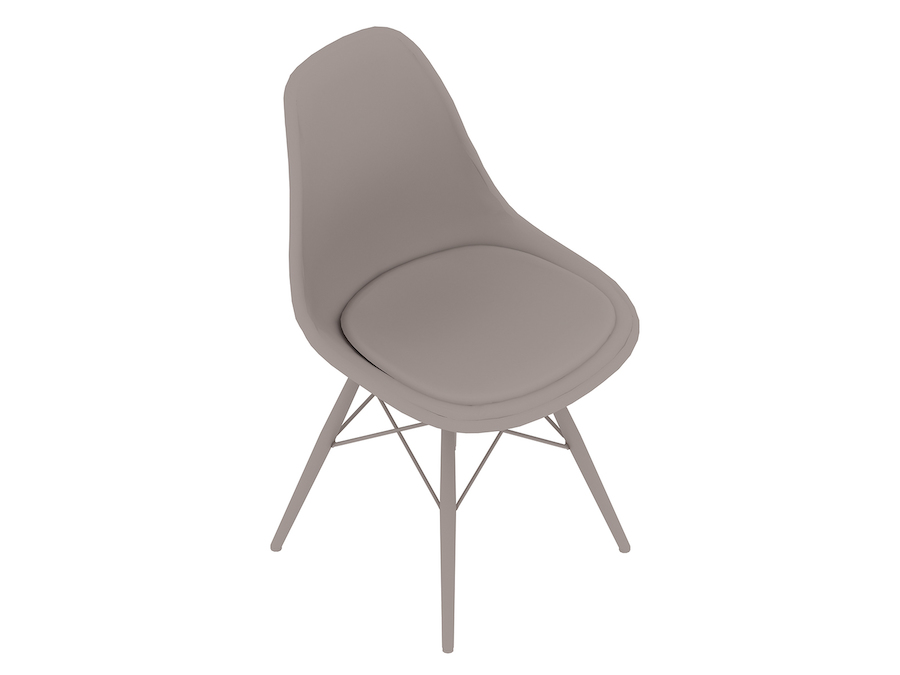 通用渲染图 - Eames模压塑壳单椅–木质底座–带软垫的坐垫
