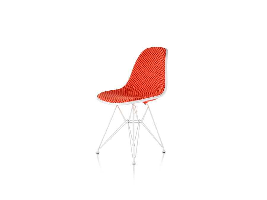 A photo - Eames Moulded Plastic Side Chair–Wire Base–Fully Upholstered
