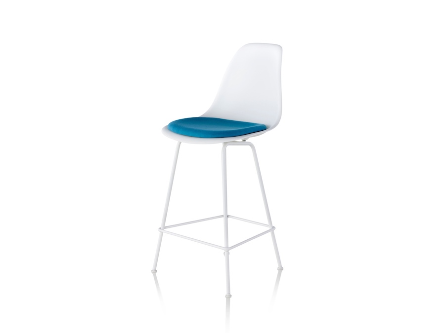 A photo - Eames Molded Plastic Stool–Counter Height–Upholstered Seat Pad