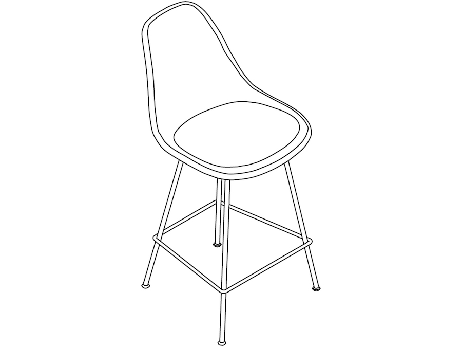 A line drawing - Eames Molded Plastic Stool–Counter Height–Upholstered Seat Pad