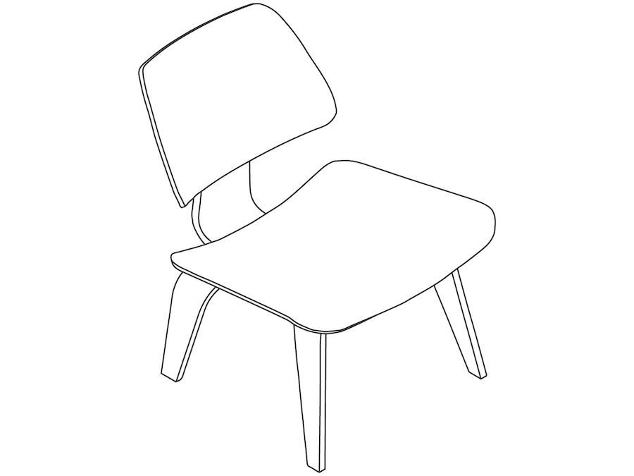 Um desenho de linha - Cadeira Lounge Eames Molded Plywood Chair––Base de madeira–Estofada