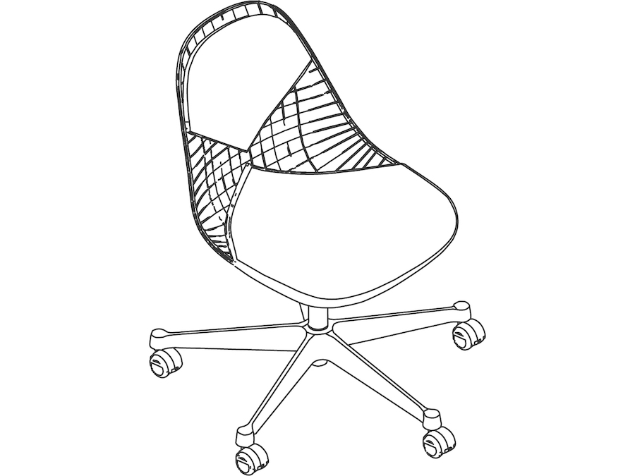 Um desenho de linha - Cadeira de escritório Eames–Sem braços–Assento e encosto estofados–Concha em arame