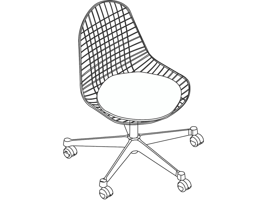 A line drawing - Eames Task Chair–Armless–Upholstered Seat–Wire Shell