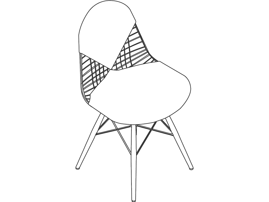 A line drawing - Eames Wire Chair–Dowel Base–Upholstered Seat and Back