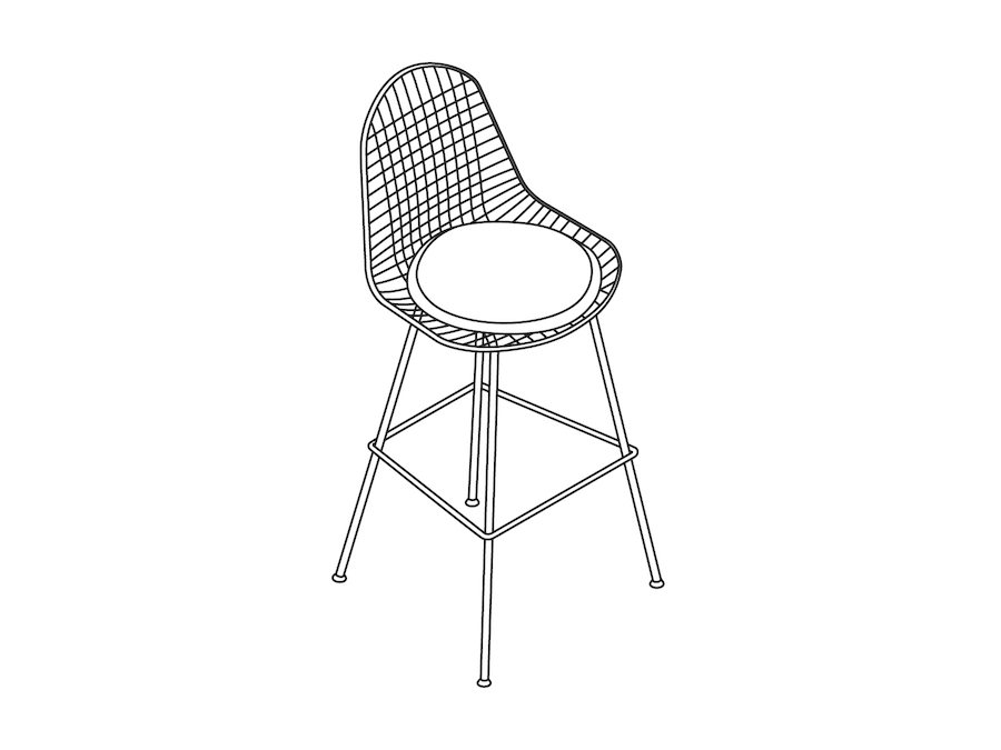 A line drawing - Eames Wire Stool–Bar Height–Upholstered Seat