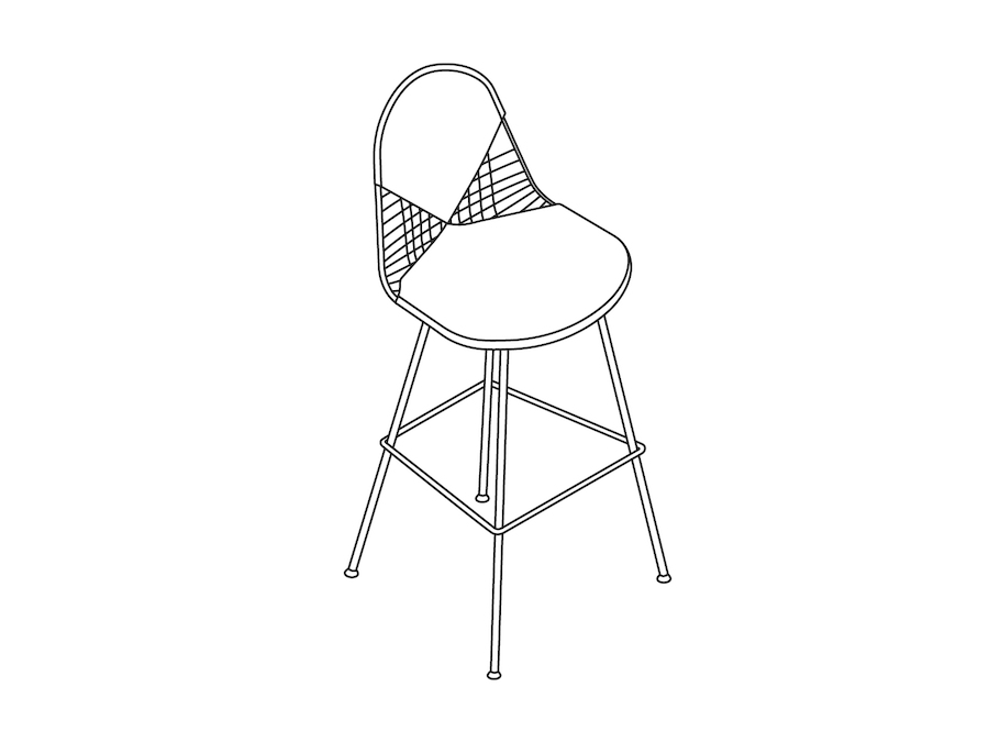 线描图 - Eames钢丝凳子–吧台高度–带软垫的椅座和靠背