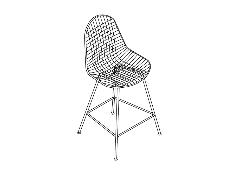 线描图 - Eames钢丝凳子–柜台高度–无软垫