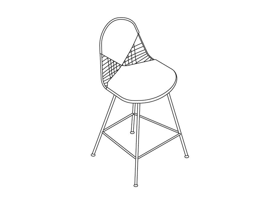 线描图 - Eames钢丝凳子–柜台高度–带软垫的椅座和靠背