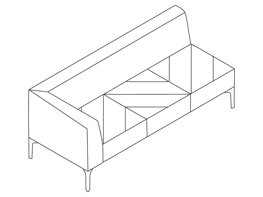 A line drawing - Hatch Modular Seating–Right Arm–3 Seat