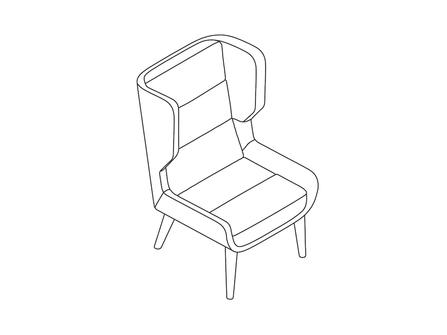 A line drawing - Hush Chair–High Back–Wood Base