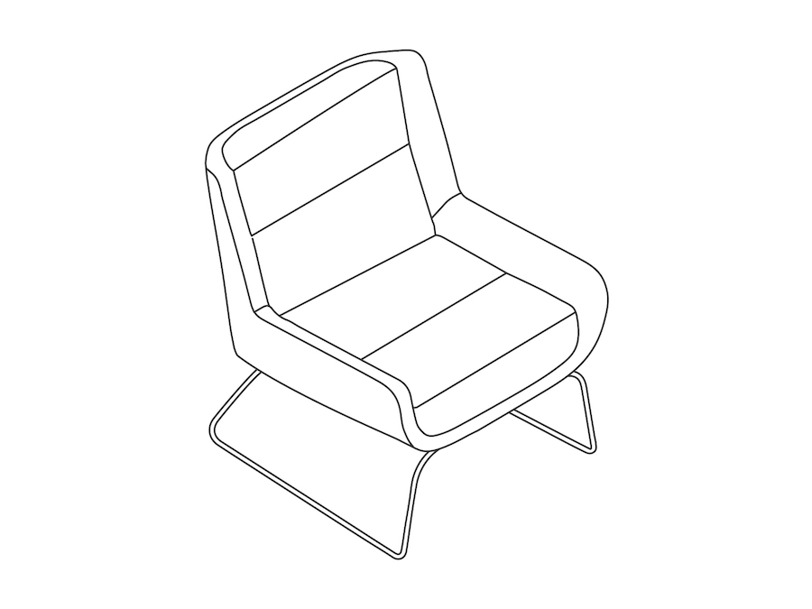 Een lijntekening - Hush-stoel–lage rug–sledeonderstel