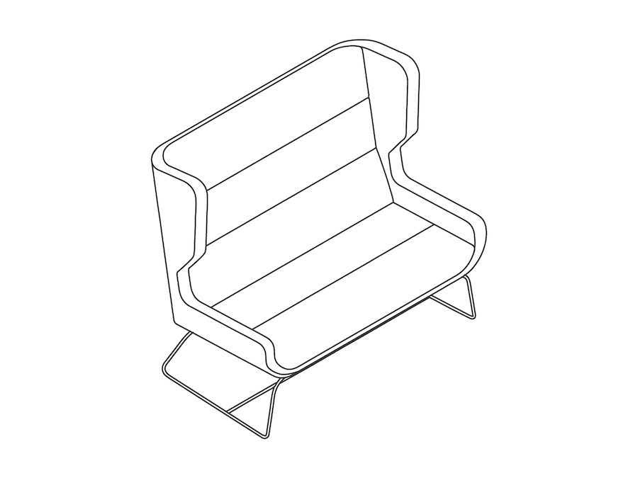 A line drawing - Hush Sofa–High Back–2 Seat–Sled Base