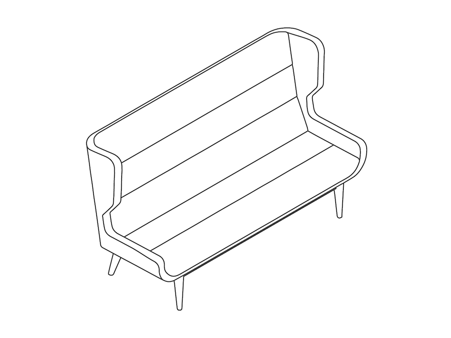 A line drawing - Hush Sofa–High Back–3 Seat–Wood Base