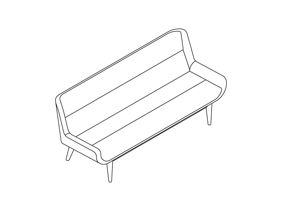 A line drawing - Hush Sofa–Low Back–3 Seat–Wood Base