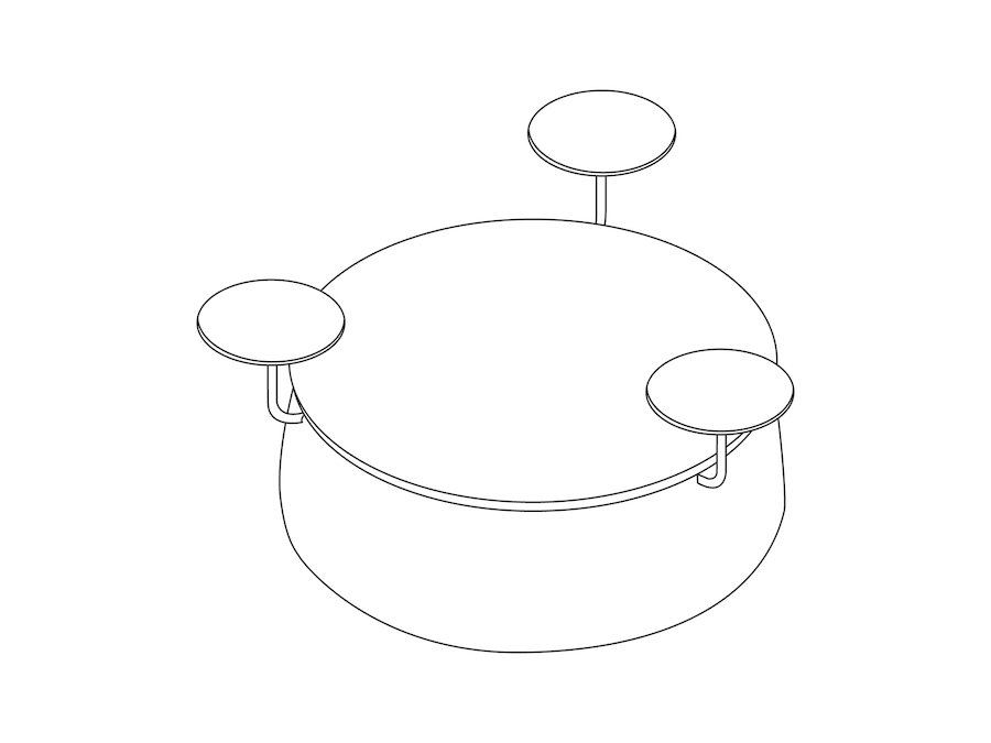 A line drawing - Lasso Stool–3 Seat–With Tables